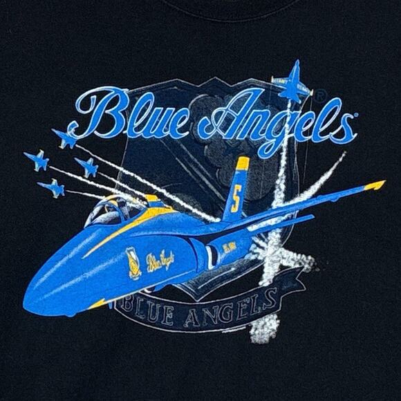 VTG Blue Angels F-18 Hornet Tshirt Mens XL Black Navy Fighter Jet Military Y2K - Picture 1 of 7